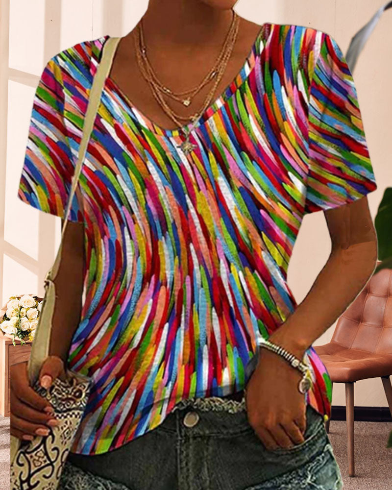 T-shirt med rund hals och färgglatt tryck