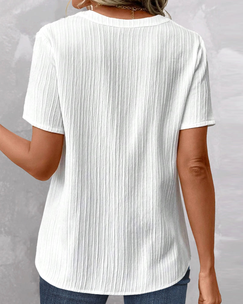 V-ringad Enfärgad T-shirt