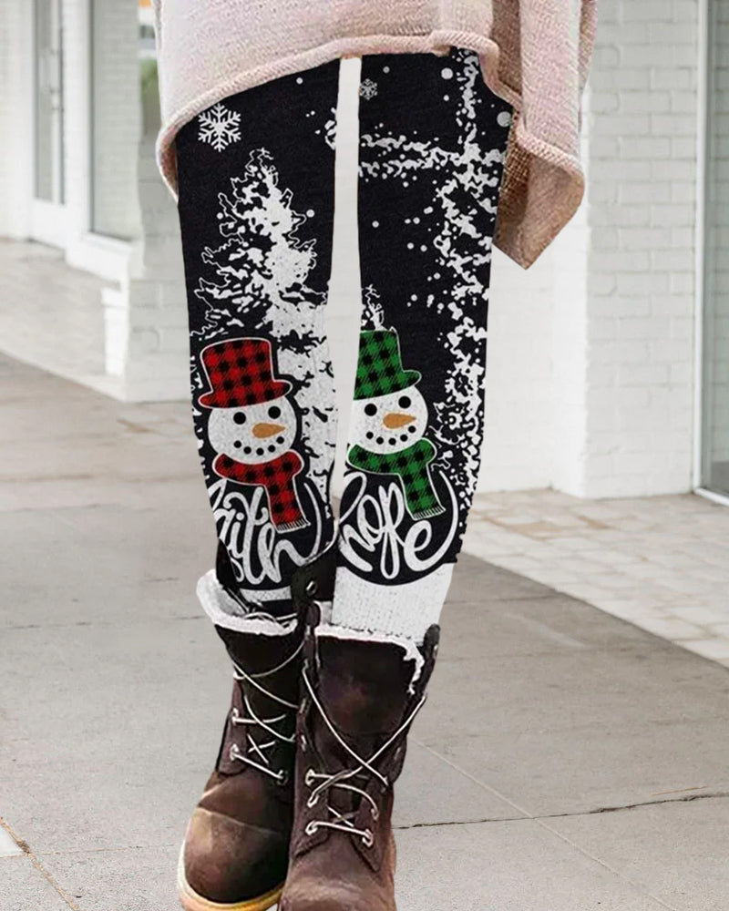 Leggings med julsnögubbetryck