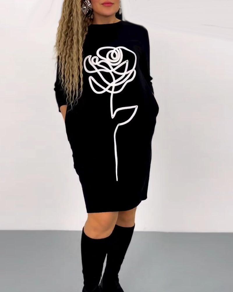 Blommig Casual klänning med 3/4 ärm