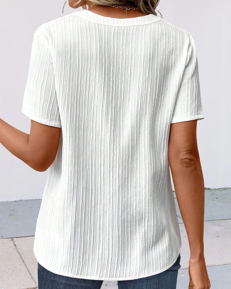 V-ringad Enfärgad T-shirt