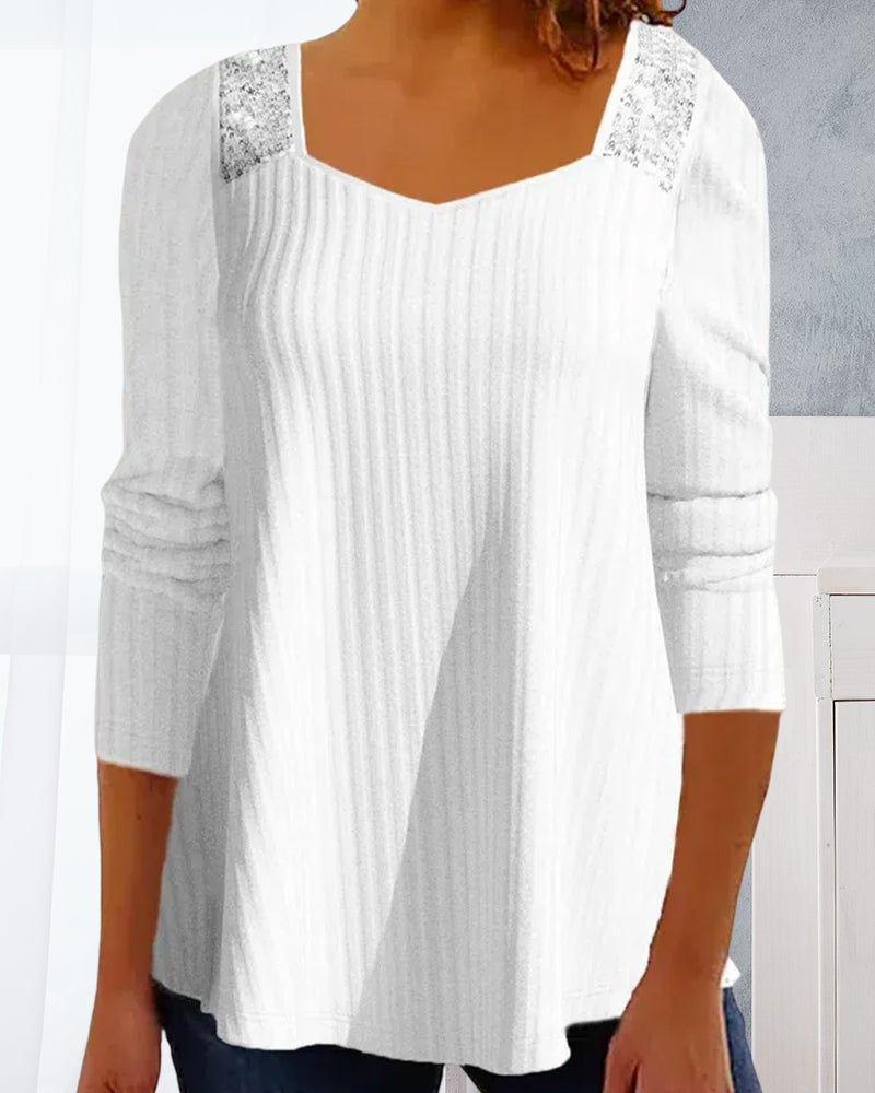 Topp med paljett med fyrkantig hals