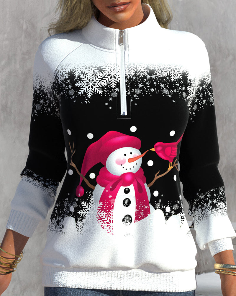 Tröja med dragkedja och julsnögubbe tryckt