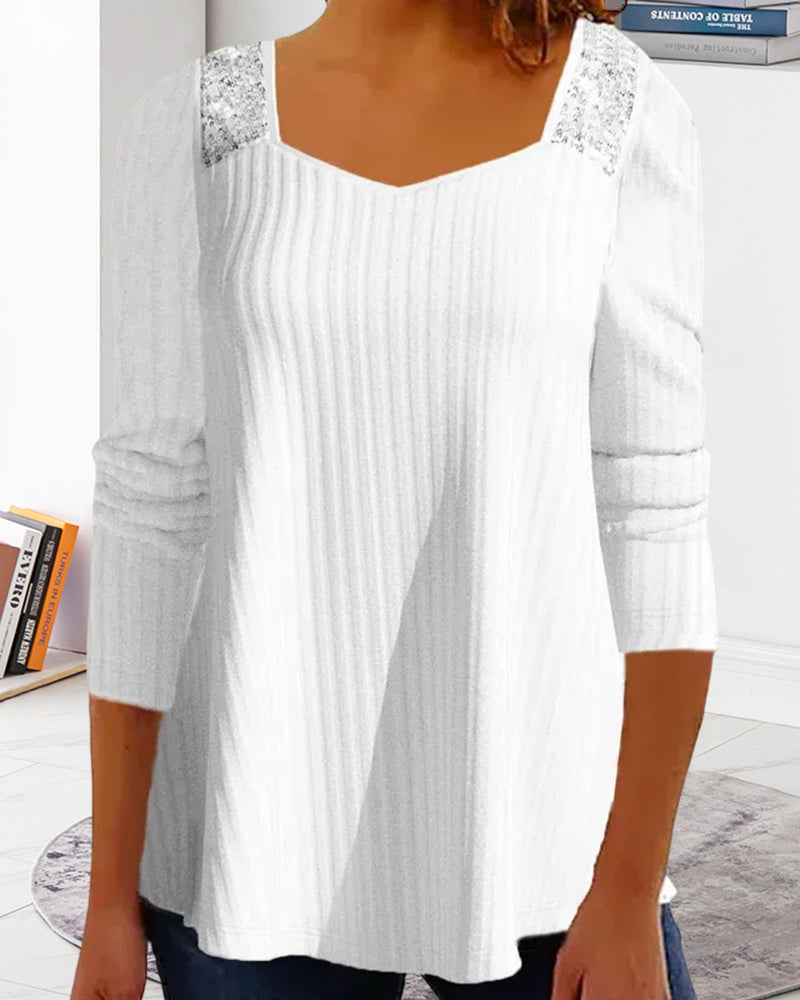 Topp med paljett med fyrkantig hals