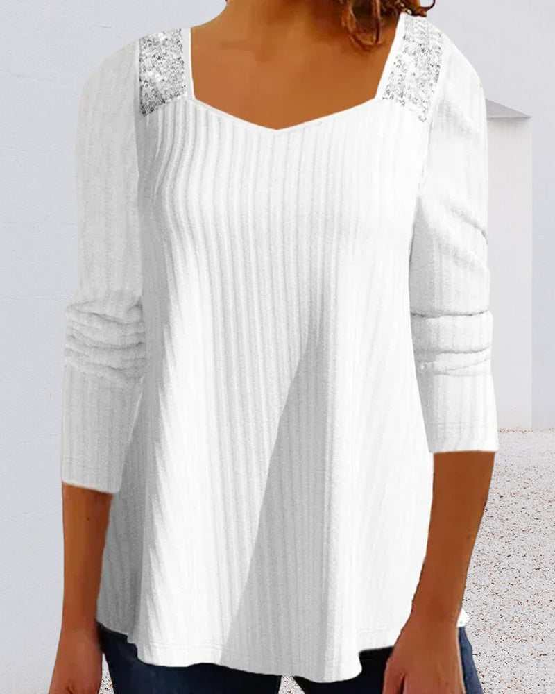 Topp med paljett med fyrkantig hals