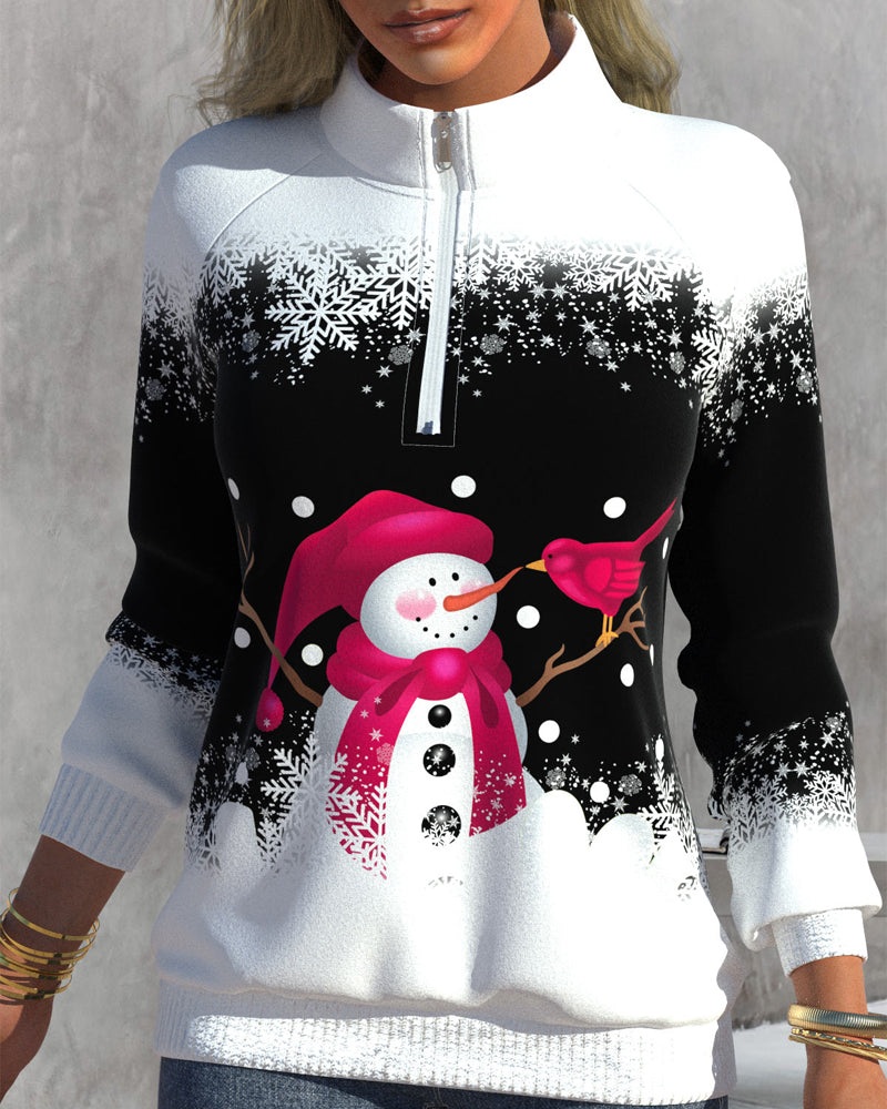 Tröja med dragkedja och julsnögubbe tryckt