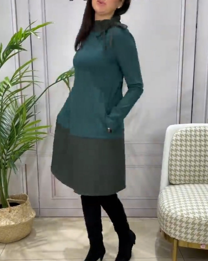 Patchwork långärmad klänning med spets