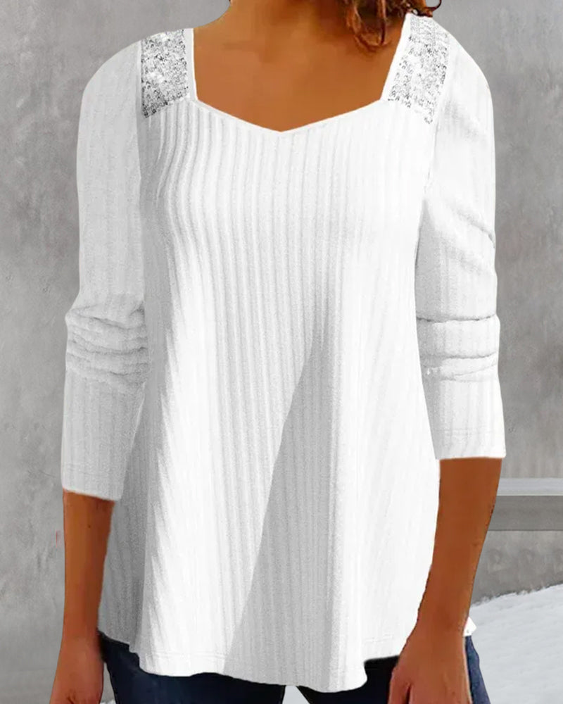 Topp med paljett med fyrkantig hals