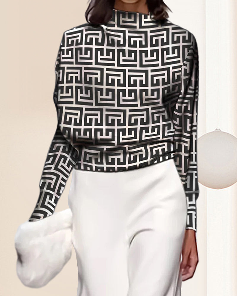 Tryckt Tröja med stativkrage