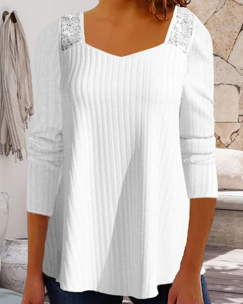 Topp med paljett med fyrkantig hals