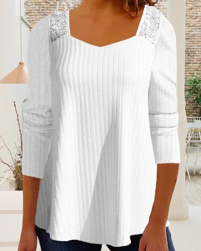 Topp med paljett med fyrkantig hals