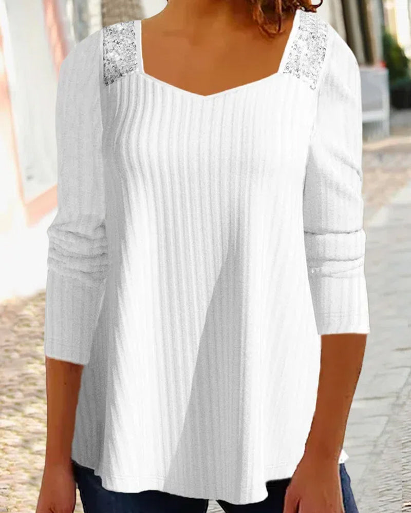 Topp med paljett med fyrkantig hals