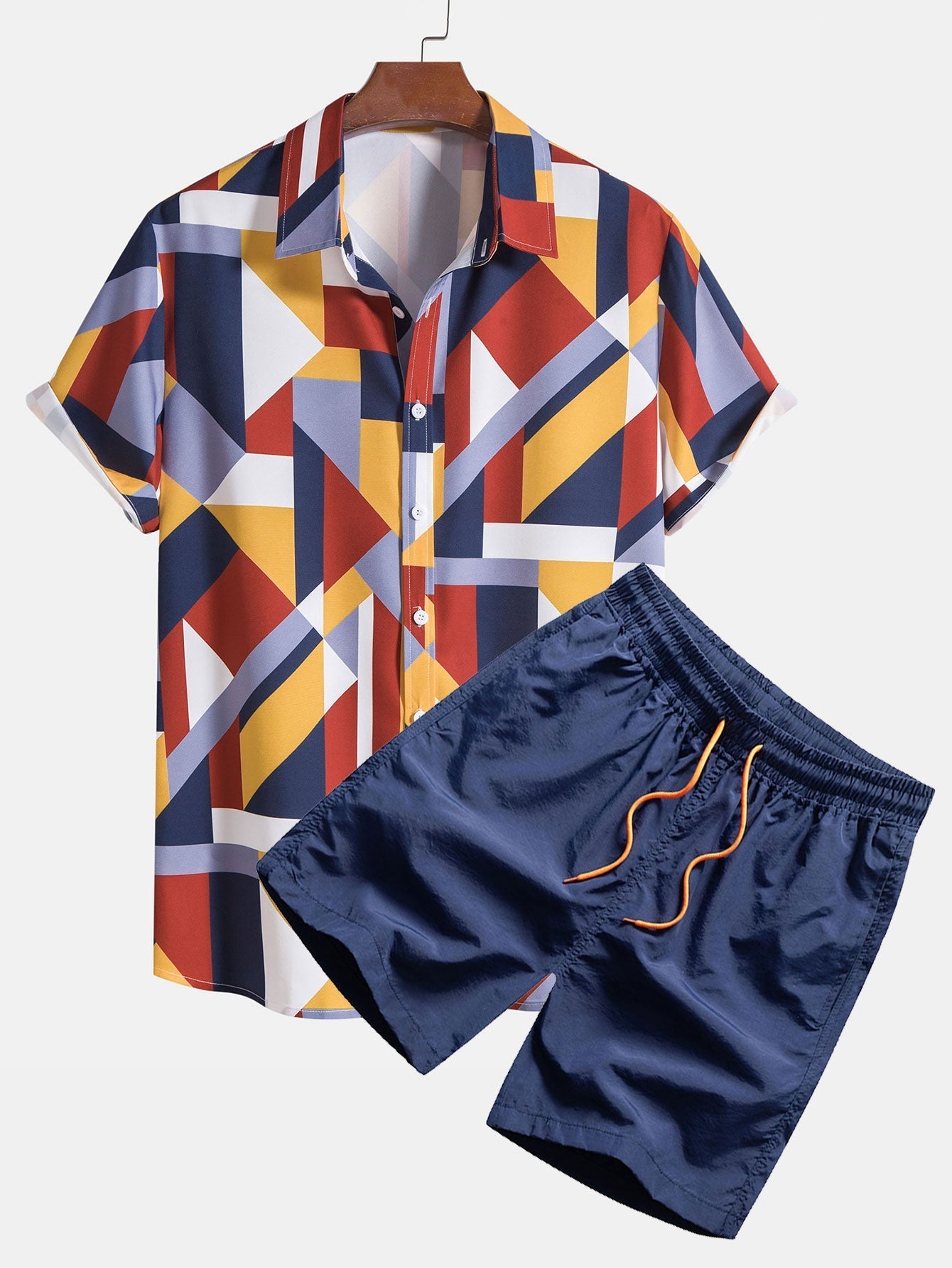 Skjorta med geometriskt tryck och badshorts