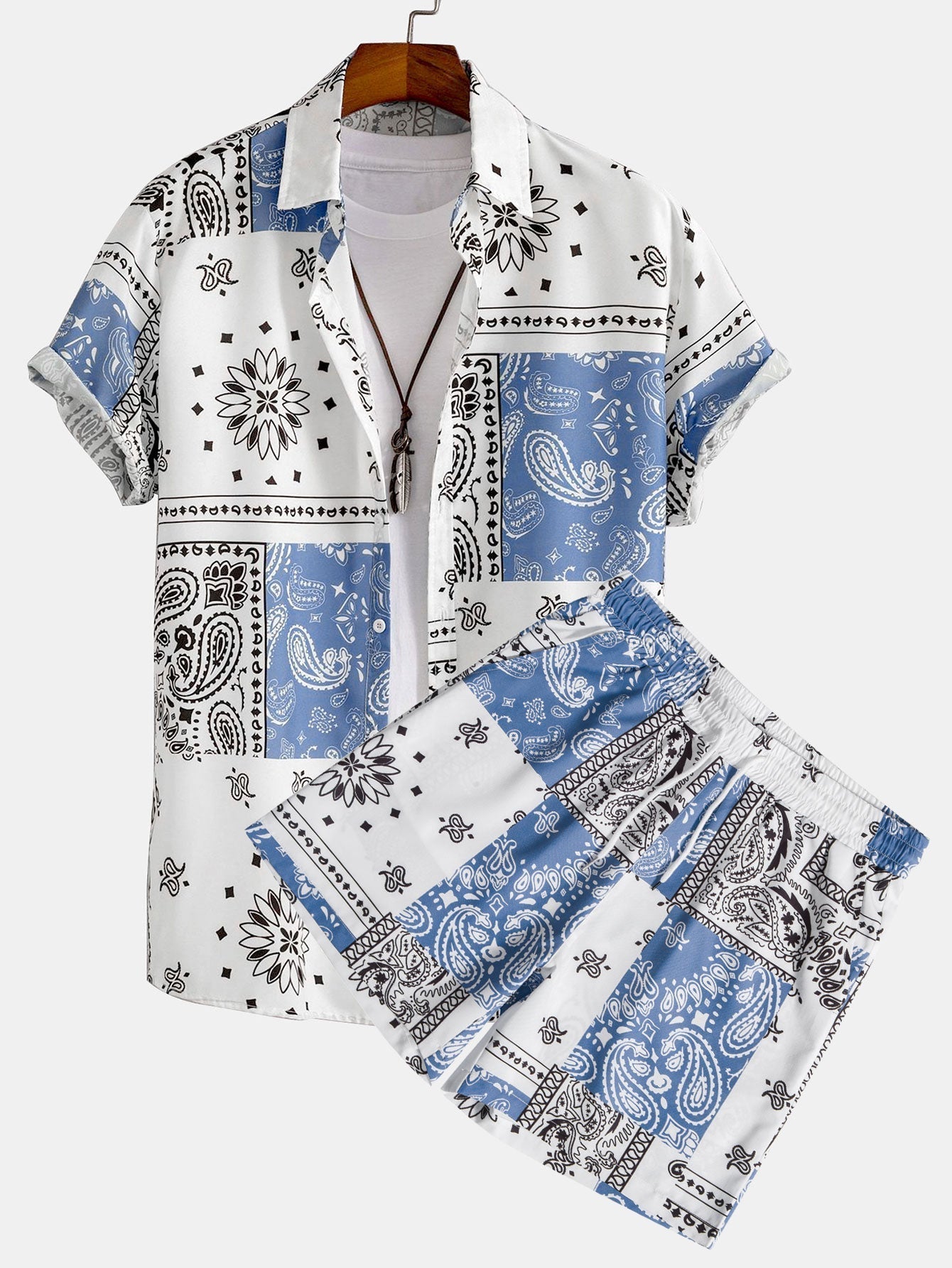 Paisley Print Button Up Skjorta & Shorts