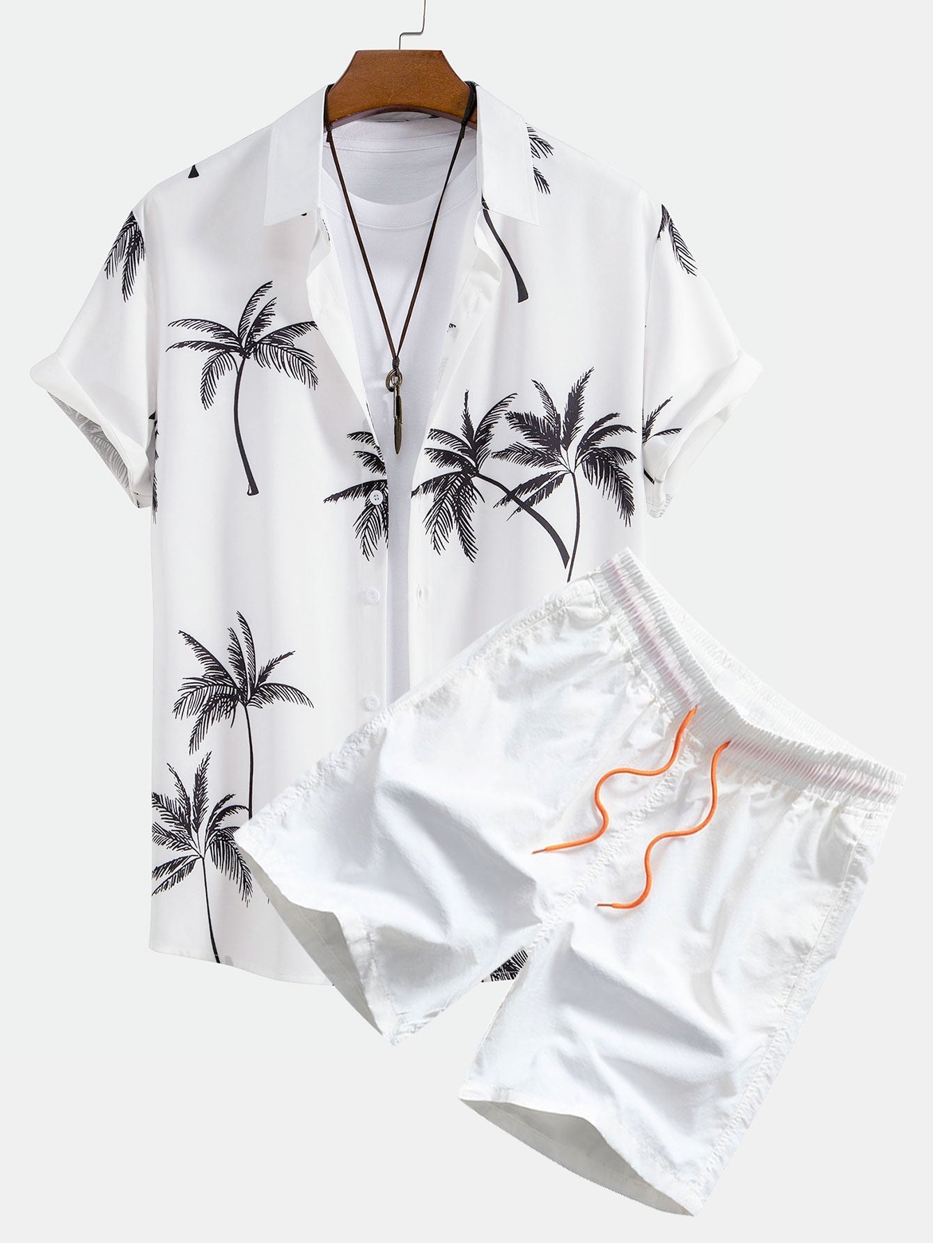 Palm Tree Print Button Up Skjorta & badshorts