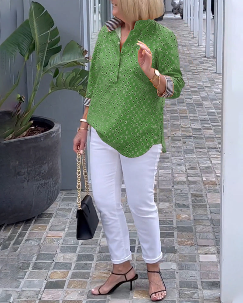 Prickig lapelskjorta med 3/4-ärmar