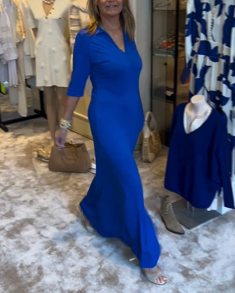 Enfärgad klänning med 3/4-ärm