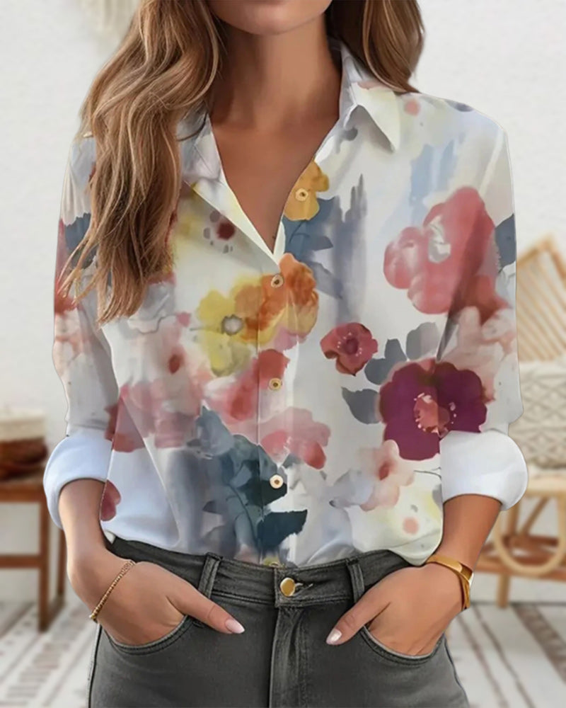 Elegant skjorta med färgglada blommönster
