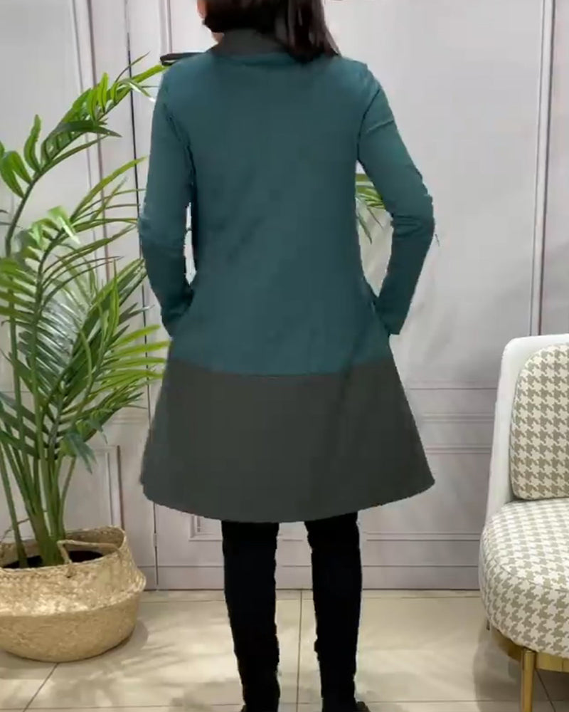 Patchwork långärmad klänning med spets