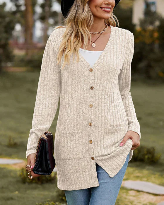 Freya - 2024 Stickad kimono-kofta med V-ringning