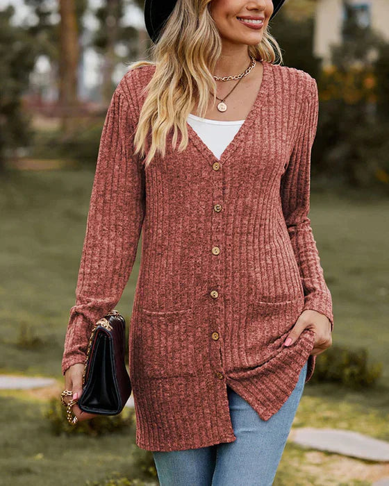 Freya - 2024 Stickad kimono-kofta med V-ringning