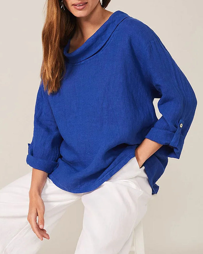 Lapel enfärgad top med lång ärmar