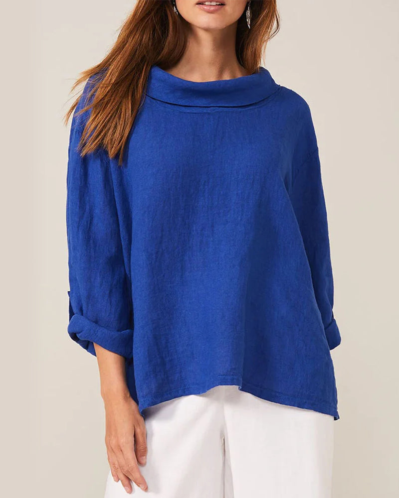 Lapel enfärgad top med lång ärmar