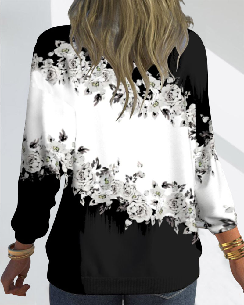 Blommönstertryckt topp med hög hals