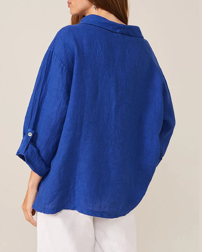 Lapel enfärgad top med lång ärmar