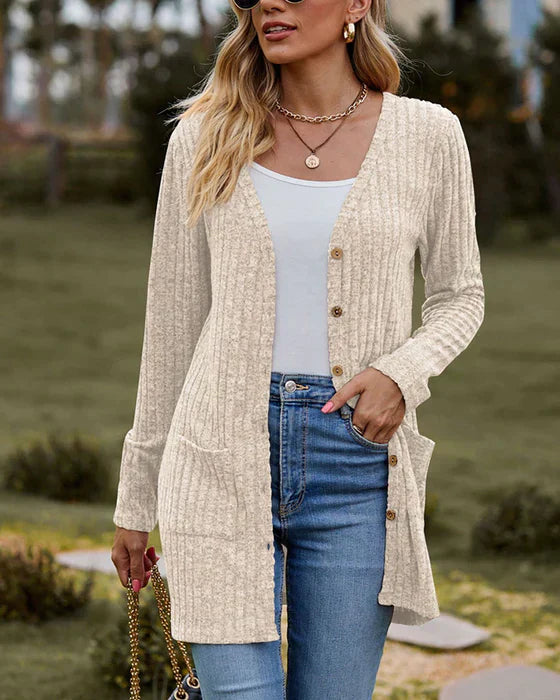 Freya - 2024 Stickad kimono-kofta med V-ringning