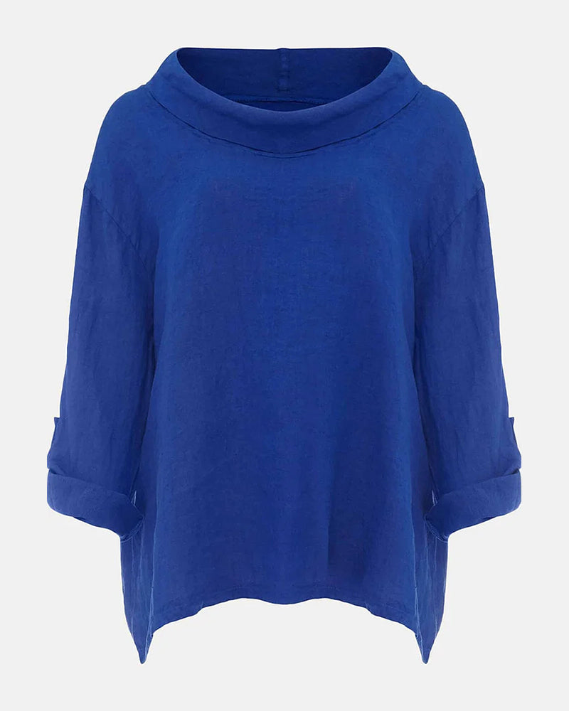 Lapel enfärgad top med lång ärmar