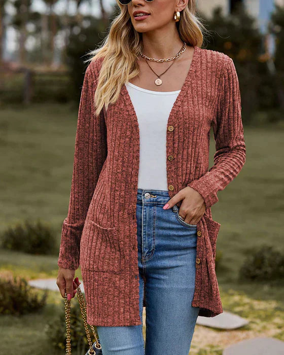 Freya - 2024 Stickad kimono-kofta med V-ringning
