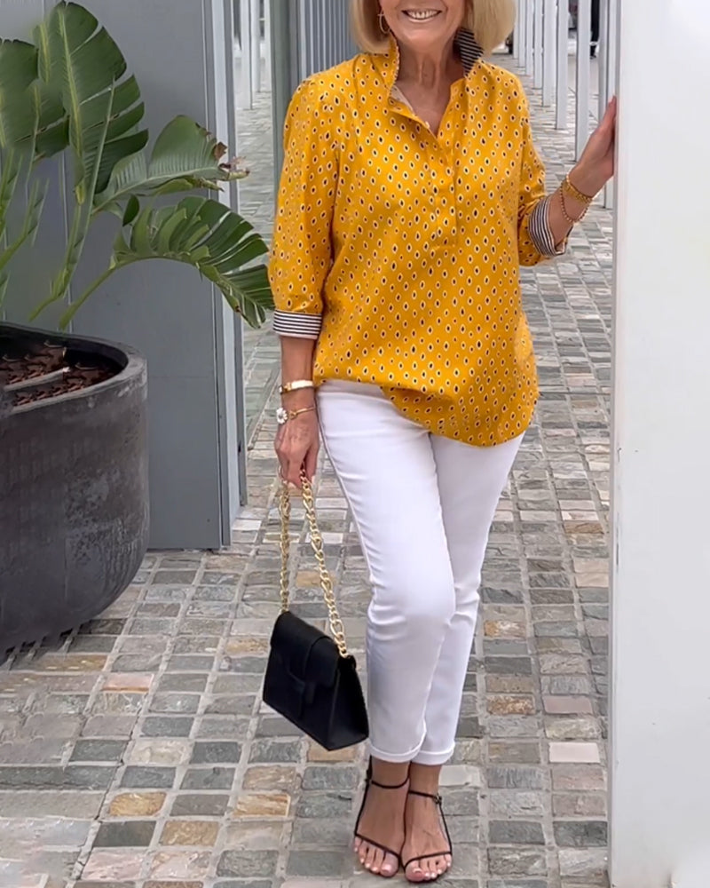 Prickig lapelskjorta med 3/4-ärmar