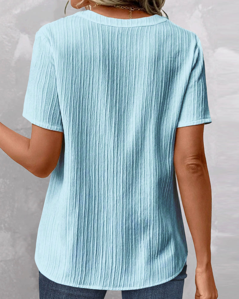 V-ringad Enfärgad T-shirt