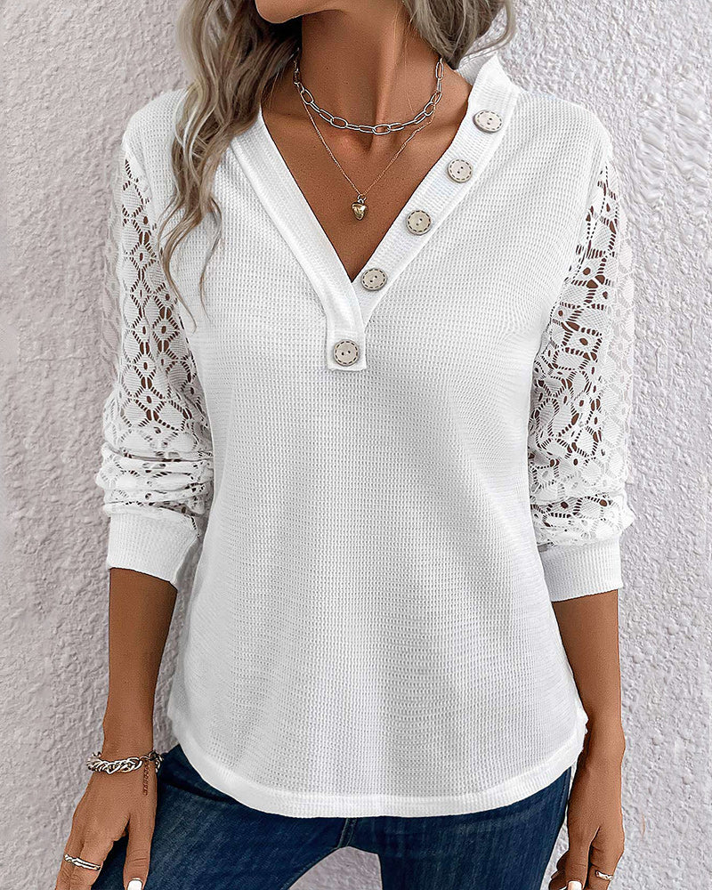 Solid färg spetsärmad topp