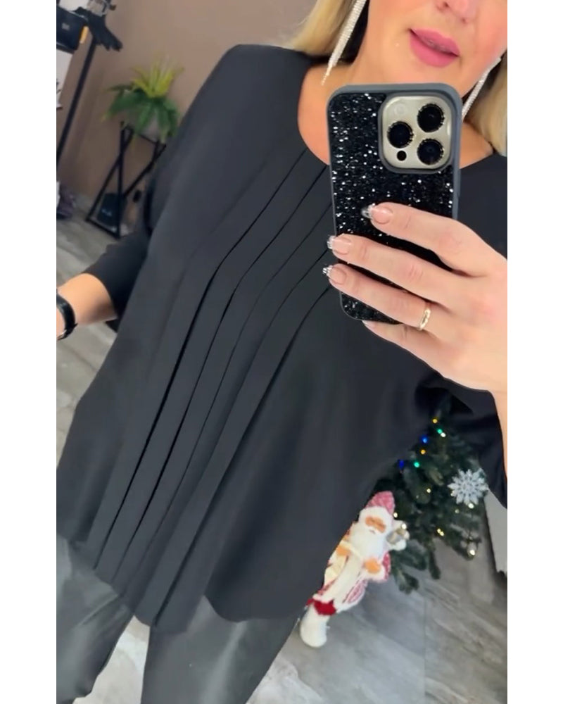 Blus med veck och rund hals