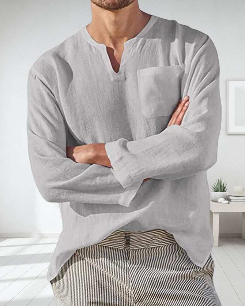 Långärmad V-ringad fritidsskjorta