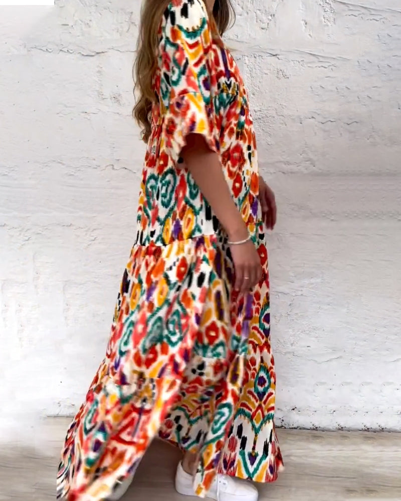 Färgad A-linje klänning med V-ringning