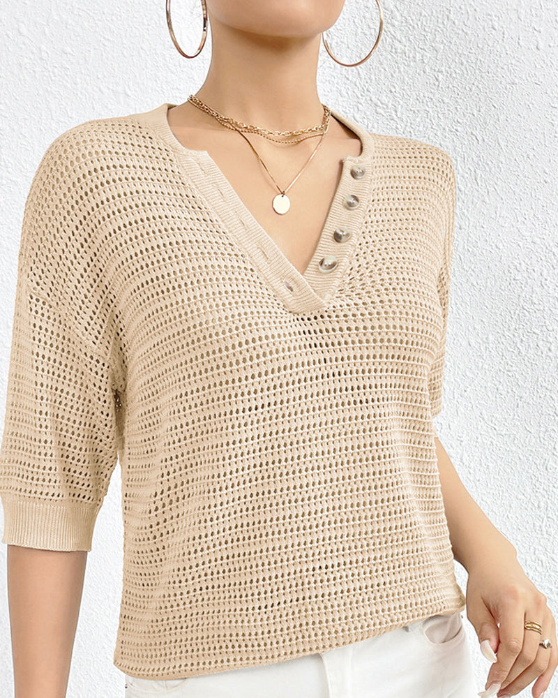 Casual V-Neck Cut Out Top