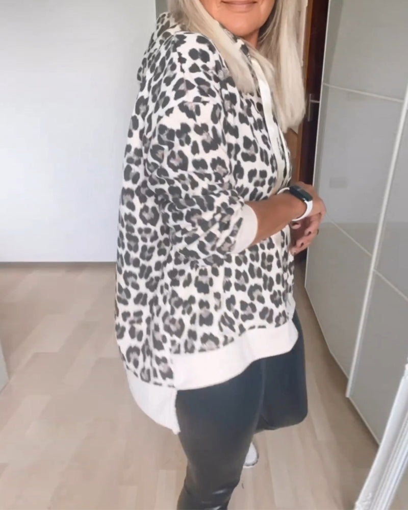 Leopard-hoodie med dragsko