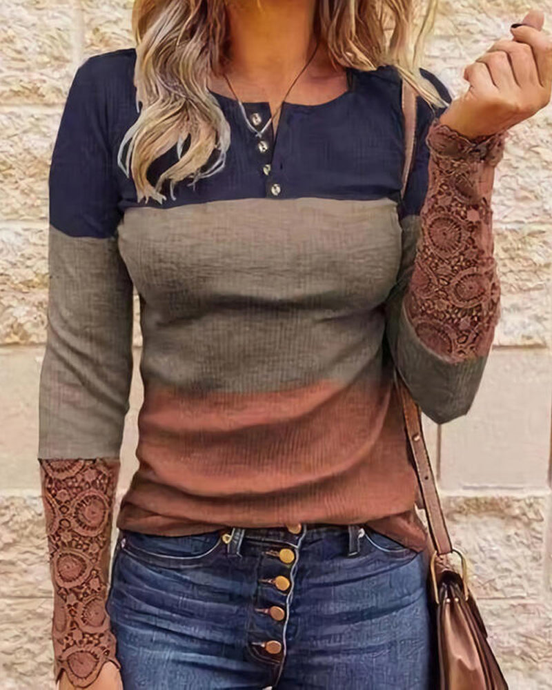 Panelad långärmad topp