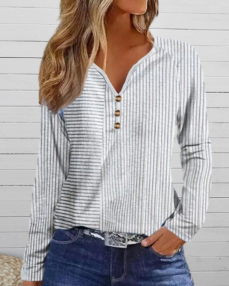 L ångärmad Topp med V-ringning