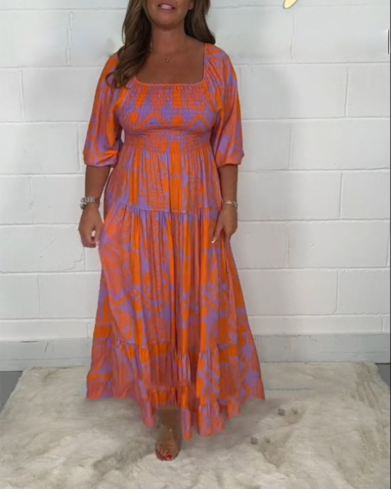 Halvärm Klänning med fyrkantig hals