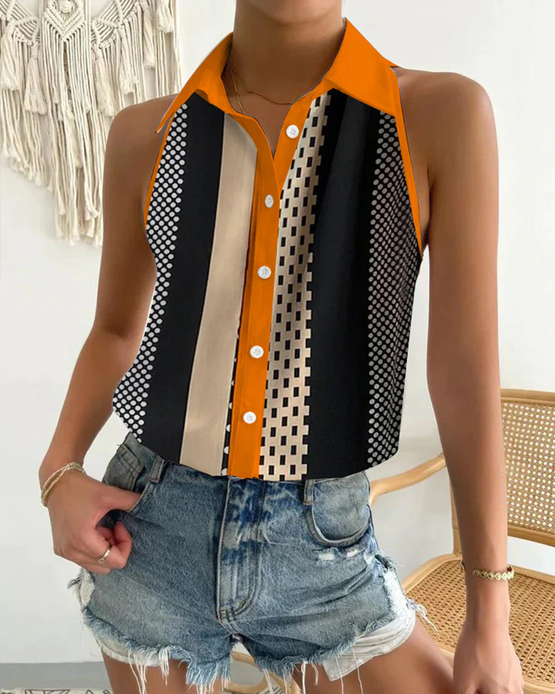 Ärmlös blus med färgblock