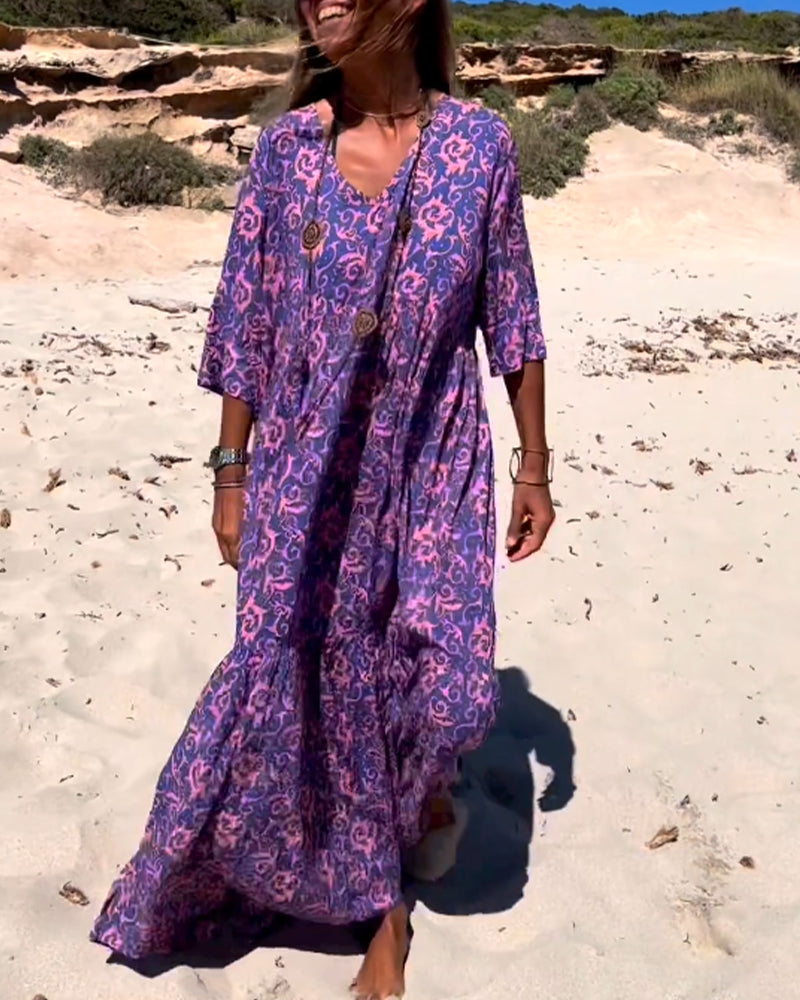 Lös 3/4-ärmad klänning