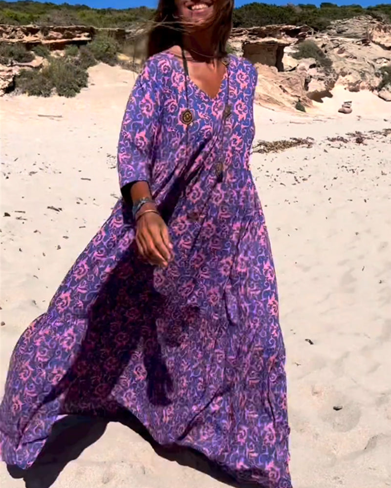 Lös 3/4-ärmad klänning