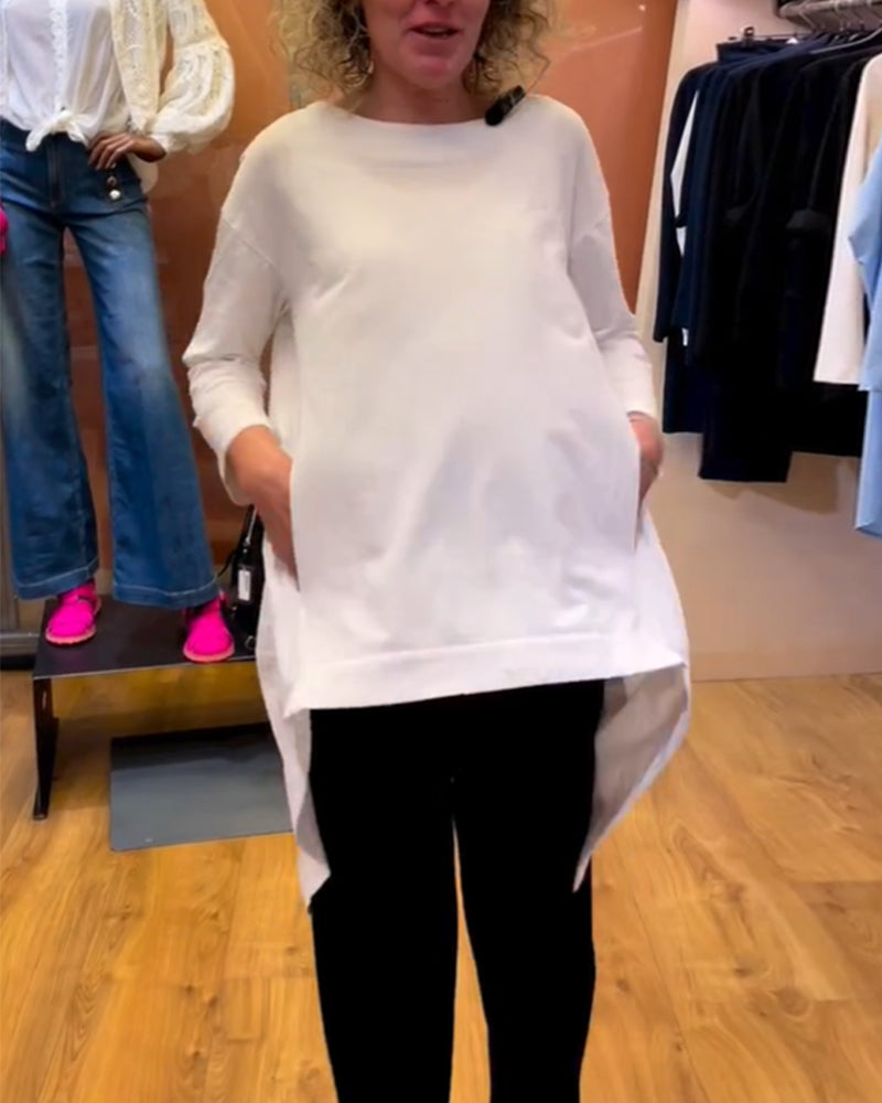 Rund halsringning Enfärgad topp