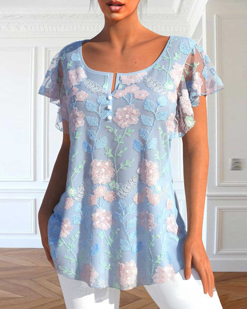 Blommönster spets T-shirt