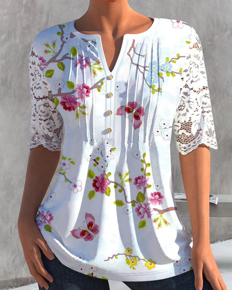 Kortärmad T-shirt med blommönster