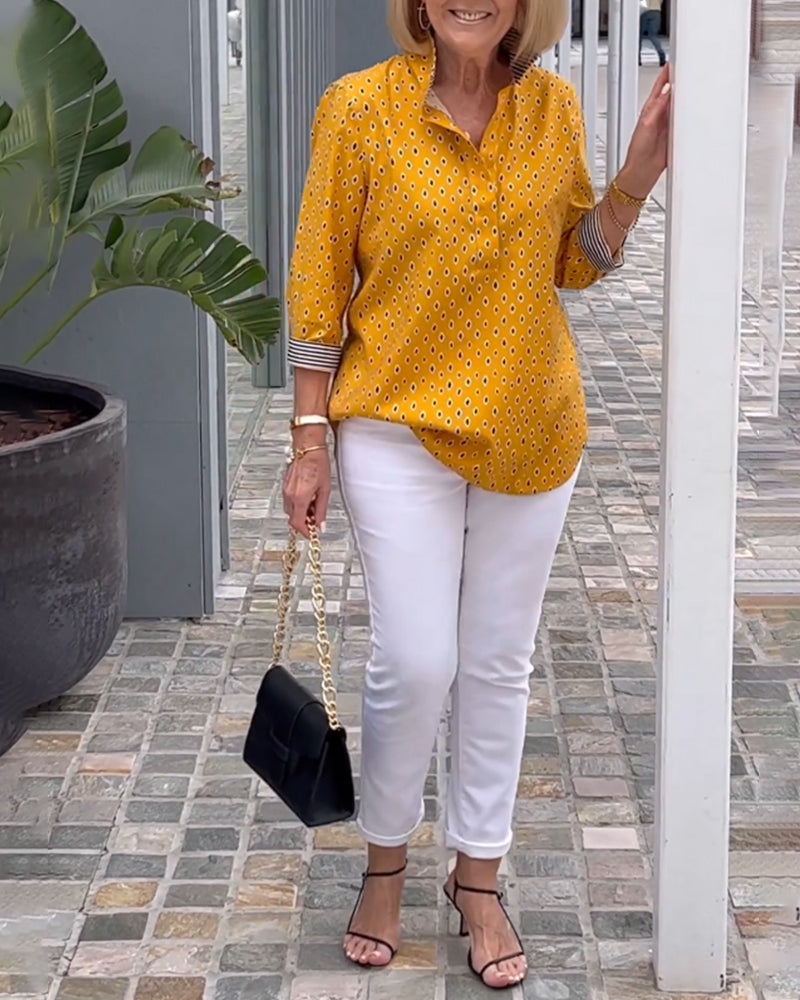 Prickig lapelskjorta med 3/4-ärmar